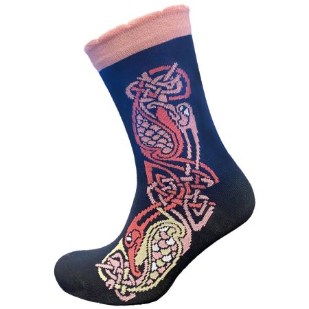Celtic Motif Ladies Socks - Black & Pink