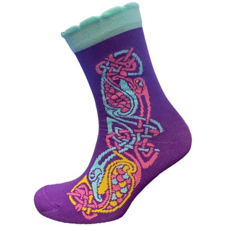 Celtic Motif Ladies Socks -  Purple & Turquiose