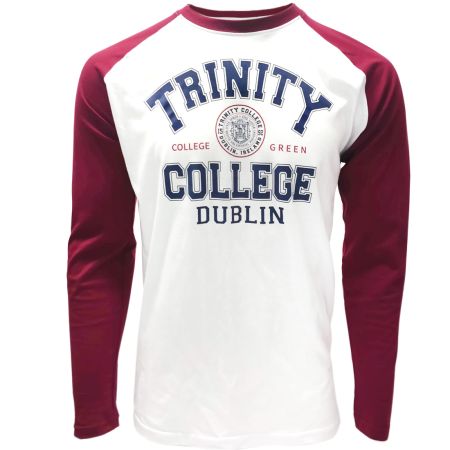 Trinity College Dublin Long Sleeve T-shirt White & Burgundy