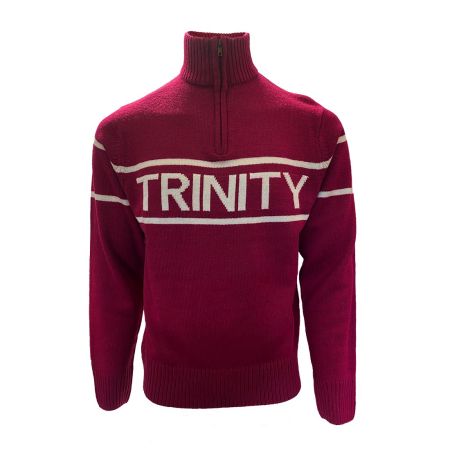 Trinity Jacquard Knitted 1/4 Zip - Burgundy & Cream
