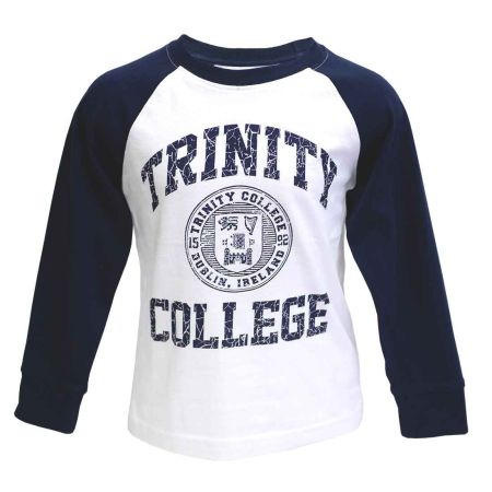 Trinity College Dublin Crest Kids Long Sleeve Top White & Navy