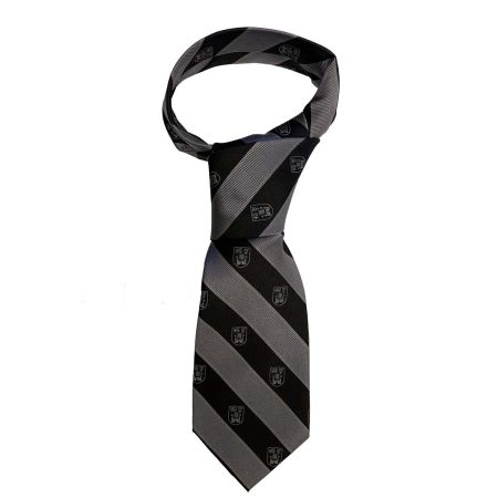 Trinity Crest Stripe Silk Tie - Grey & Black 